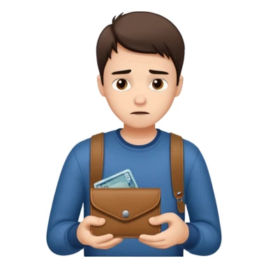 A young guy looks sadly at his empty wallet. sticker