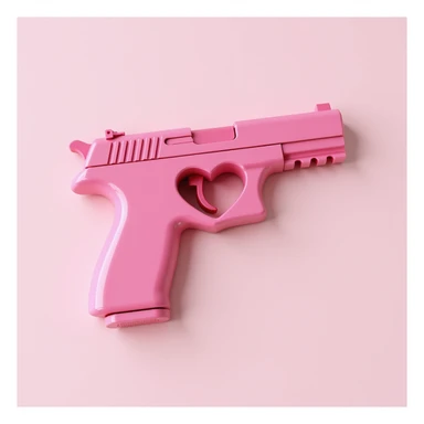 photorealistic pink pistol with a heart-shaped barrel opening, modern design, on a neutral background sticker