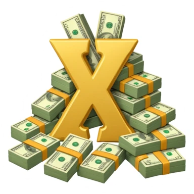 start with a 3d number 10, and 3d letter x, "10x", then to its right, a cash pile, make bills rectangular, looking like a multiplier of the wad of cash sticker