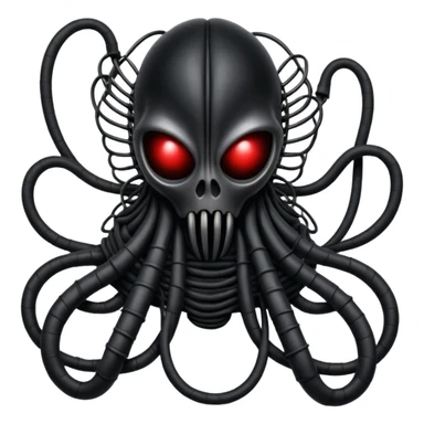 organic black wires merging into a monstrous creature, draped in black rags and bondage, Giger-esque sticker