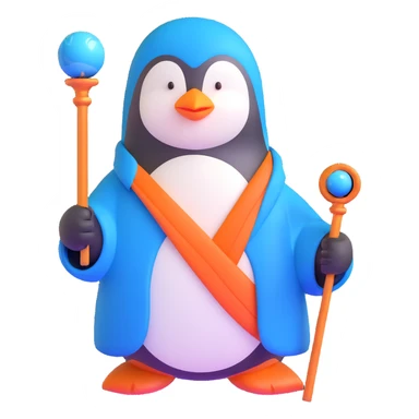 penguin wizard with a blue robe and magical staff sticker