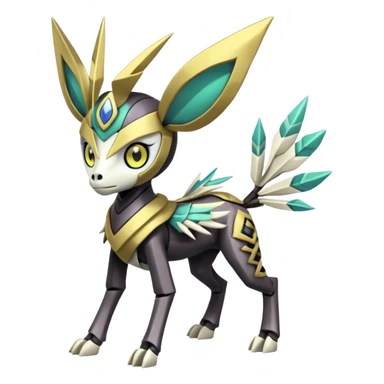 Arrow-patterned chevron-marked Big-eyed anime-styled Colorful Shiny Tribal Skeletal masked armored Meloetta-Silvally-Solgaleo-Raikou-Pokémon-Digimon-Fakémon-fusion-hybrid-creature, full body sticker