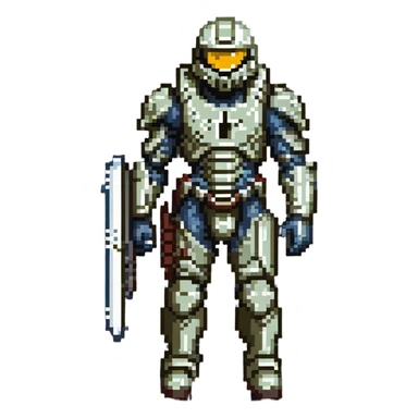 male Halo Spartan nomad with battle-worn armor and scavenged equipment sticker