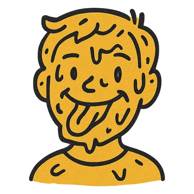 Add much more mustard all over his face, keep the hand drawn style and transparent background. sticker