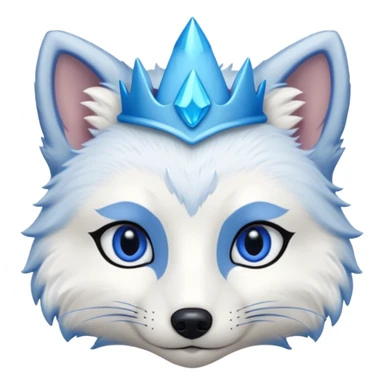 a artic Fox head with a small, thin, dark blue crown, light blue eyeliner, and blue eyes sticker
