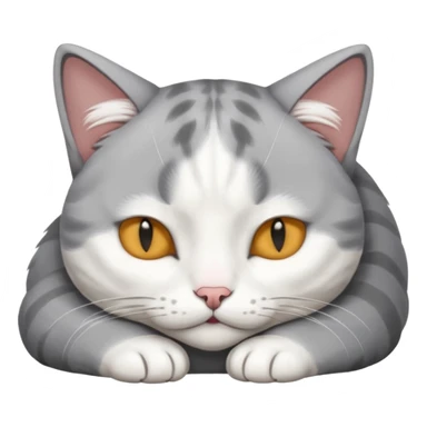 grey and white small cat with its eyes closed lying down with his head leaning on his paw sticker
