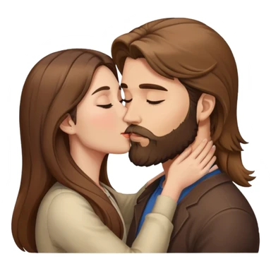 Light brown haired man with beard kissing brunette woman with long hair sticker