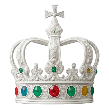 a white jeweled crown with colorful gems, ornate and regal, no background sticker