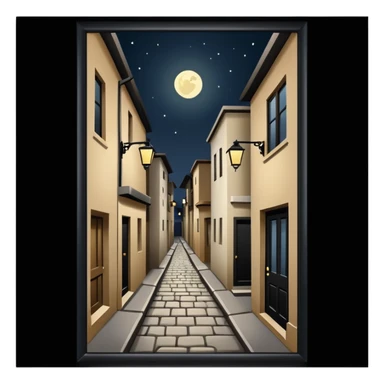 narrow alleyway with simple building design at nighttime sticker