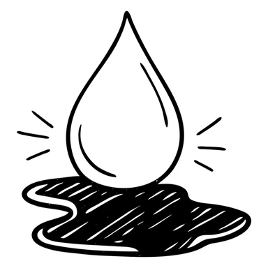 hand-drawn outlined icon of a light blue or silver water droplet sliding on glossy black paint, subtle repellent effect with lines, clean and modern sticker