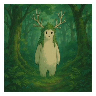 fantastical forest spirit in ghibli style sticker