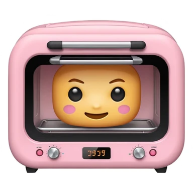 Cute emoji-style Ninja Combi countertop oven, pastel pink appliance, rounded edges, soft highlights, simple shadows, modern kitchen gadget aesthetic, kawaii but realistic, centered, white background sticker