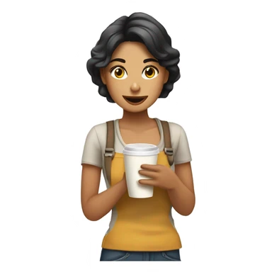 chica morena tomando café  sticker