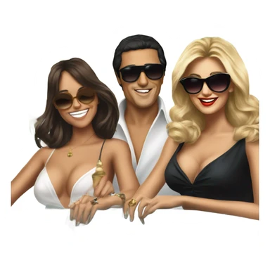 Tony Montana sunglasses happy with 6 beautiful ladies with him sticker