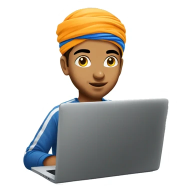 a young sikh boy oimg coding on laptop, sticker