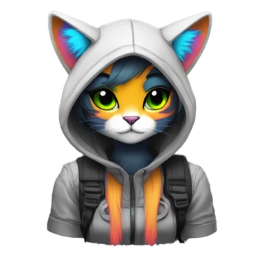 Edgy Shy Anthro cool pretty colorful dark cat-fursona techwear sticker