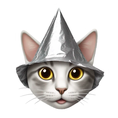 cat wearing a pointed conspiracy tin foil hat sticker