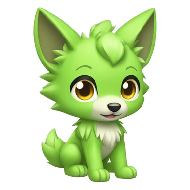 Cute Shiny Chibi Lime-Green Fakémon-Wolf-Pokémon Full Body sticker