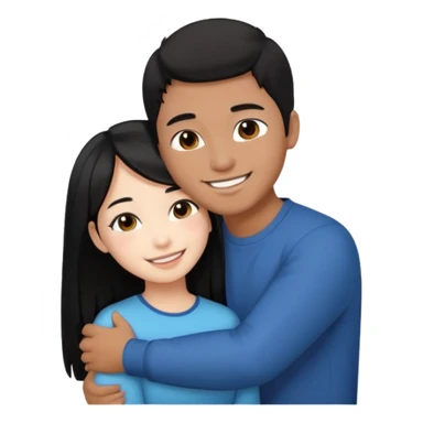 Asian guy with brown skin, short black hair, and a Asian girl with white skin and long black hair hugging  sticker