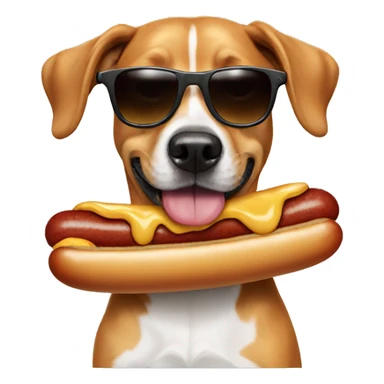 Dog wearing sunglasses eating hotdog  sticker