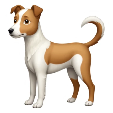 a full body large white parson russell looking dog the size of a kelpie with light brown ears and a light brown patch on one eye and a large snout sticker