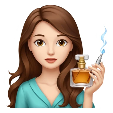 Half body pretty long hair woman holding 1 parfume sticker