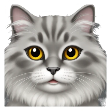 grey fluffy cat, white belly, black feet sticker