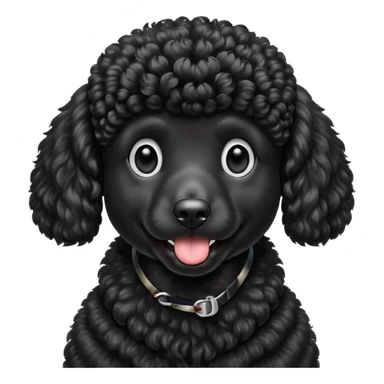 A high-resolution digital illustration of a black poodle in a clean, semi-realistic style. The poodle is shown from the chest up, facing forward with a slight tilt of the head to the left, tongue out playfully. sticker