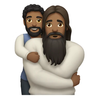 White man with black beard and long brown hair hugging brown woman with black hair  sticker