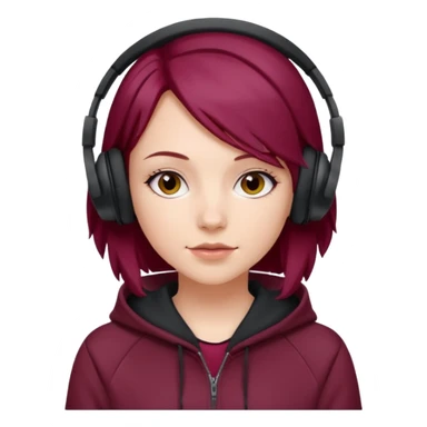 white girl with burgundy hair, deportive hoodie and black headphones sticker
