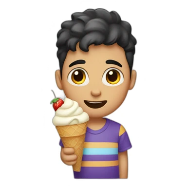 a boy with dark eyebrows eating ice cream sticker