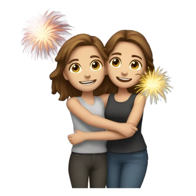 Fireworks and Two white girls with brown hair hugging sticker