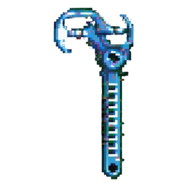 A pixelated wrench tool with digital code elements, made of binary digits sticker