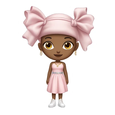 A beautiful fair-skinned girl wearing a cute pastel pink dress, a ribbon on her head, white Jordan shoes, Dior-branded gloves, a large gold necklace, and big silver earrings. sticker