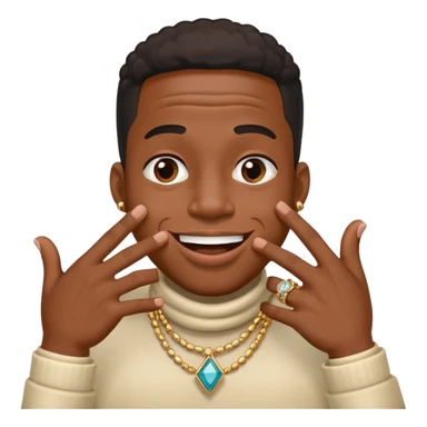 Giggling black man with jewelry covering his mouth with his right hand with one thumb and four fingers only sticker