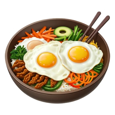 korean bibimbap. on th top, it has one fried-egg sticker