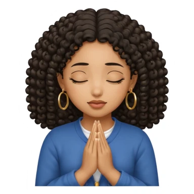 brown girl praying curls black hair and eyes closed gold hoop earrings sticker