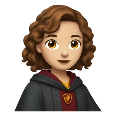 girl with brown hair past her shoulders with blueish grayish eyes wearing a gryffindor robe sticker