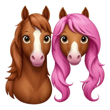 i want you to make a brown horse and a chestnut horse looking like best friends and having a pink bow on their maine next to ther ear sticker