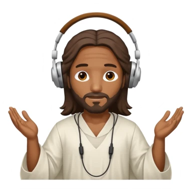 African American Jesus Christ wearing a white tunic holding a pair of headphones sticker