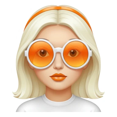 oversized round sunglasses with orange tinted lenses and thick white frames, 70s disco style sticker