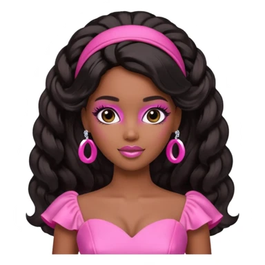 black barbie. half up half down hair, pink dress, perfect makeup and super pretty sticker