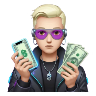 cyber punk man holding money and phone sticker