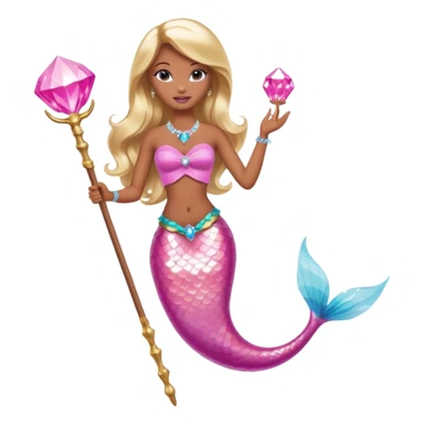 Brown skin blonde hair barbie mermaid with pink diamond tail and wand  sticker