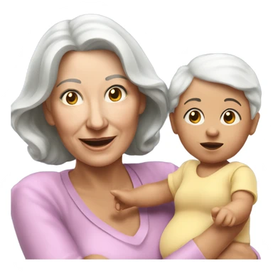 Create a 3d hyper realistic senior woman holding a cute baby girl  sticker