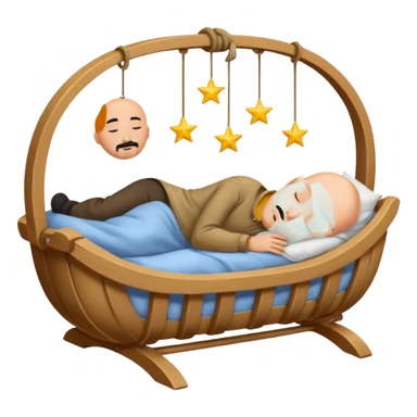 a bald, tan man who has a black goatee sleeping in a cradle sticker