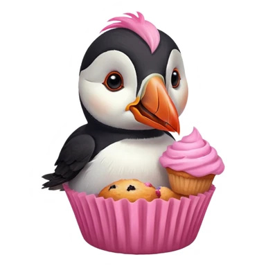 pink head feathers puffin eating pink muffin sticker