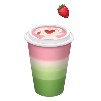 strawberry matcha latte, pink at the bottom, green on top, in a to go cup sticker