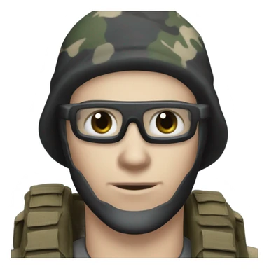 male, pale skin, call of duty black face mask, camo tactical gear, combat boots, black beanie, blue eyes sticker
