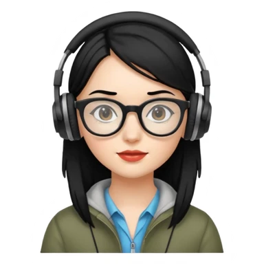 
gamer, black hair girl with glasses, headphone sticker